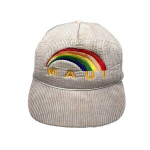 Vintage 80s Maui Hawaii Rainbow Snapback Corduroy Trucker Hat- Mesh